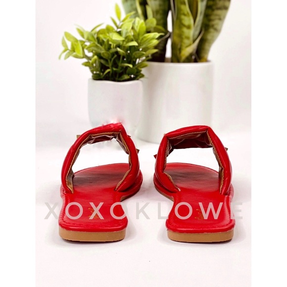 Gold Studded Quilted Wide Band Sandal Slide - Picture 8 of 13